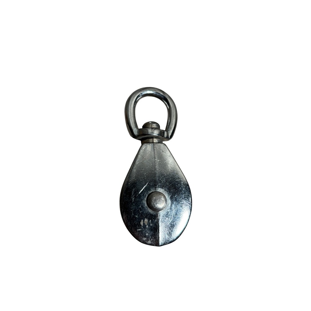 Vintage Malaysia Swivel Eye Pulley Block Chrome Steel Brass Sheave 3.75 Inch